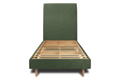 Lit 90x200 cm - Sommier à lattes H29 cm + tête de lit tapissée - Tissu Toile natté Vert Kaki