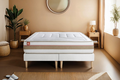 Pack lit complet 200x200 cm - Matelas + 2 Sommiers Blancs + 2 oreillers + Couette - Le Tendre
