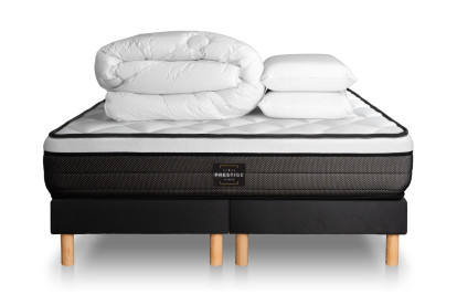 Pack lit complet 180x200 cm - Matelas + 2 Sommiers Noirs + 2 oreillers + Couette - Suite