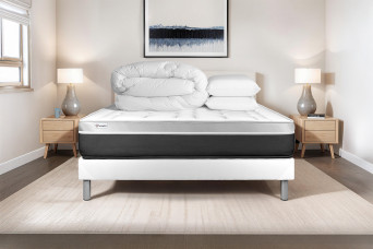 Pack lit complet 140x200 cm - Matelas + Sommier Blanc (en kit) + 2 oreillers + Couette - Vital Soft