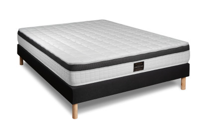 Pack lit complet 180x200 cm - Matelas + Sommier Noir (en kit) + 2 oreillers + Couette - Supérieur