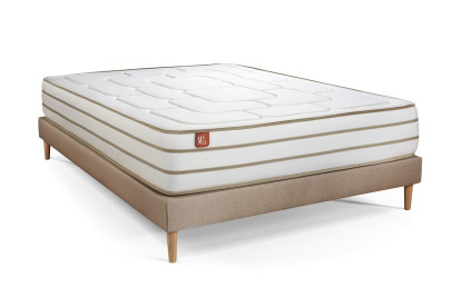 Pack lit complet 160x200 cm - Matelas + Sommier Beige + 2 oreillers + Couette - Le Douillet