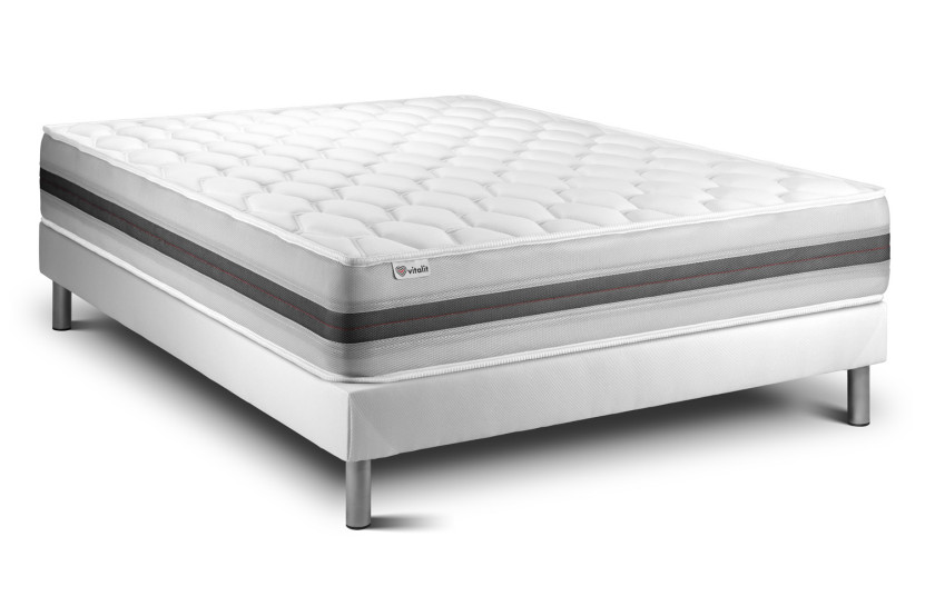 Ensemble Matelas Sommier 140x200 cm - Sommier Blanc (déjà monté) - Vitalspring Recover
