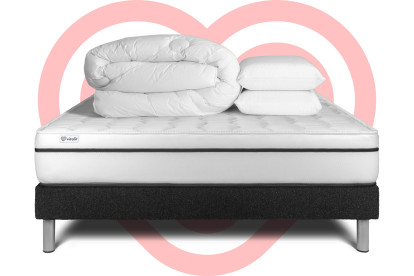 Pack lit complet 180x200 cm - Matelas + Sommier Noir (en kit) + 2 oreillers + Couette - Vital Spa