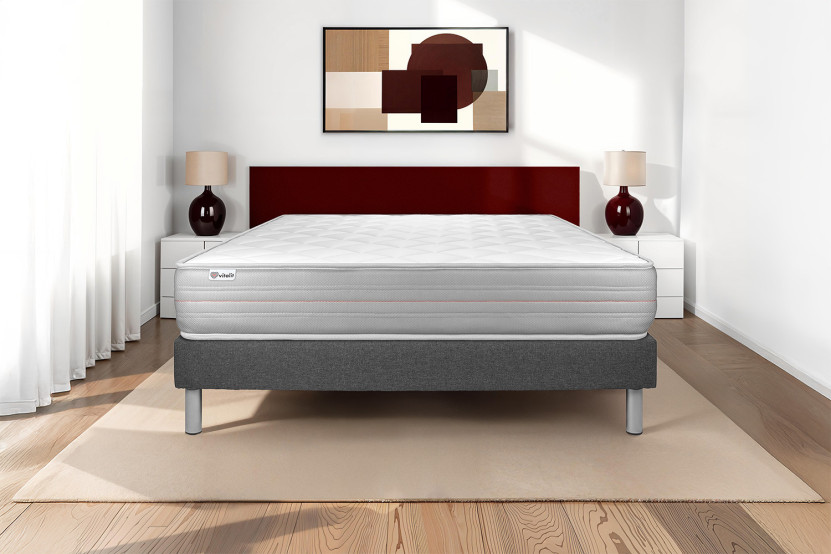 Ensemble Matelas Sommier 140x200 cm - Sommier Gris (déjà monté) - Vitalmemo