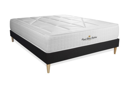 Pack lit complet 140x190 cm - Matelas + Sommier Noir (en kit) + 2 oreillers + Couette - Windsor