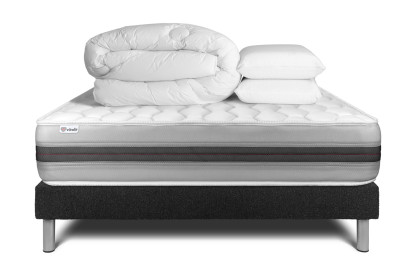 Pack lit complet 140x190 cm - Matelas + Sommier Noir (en kit) + 2 oreillers + Couette - Vitalspring Recover