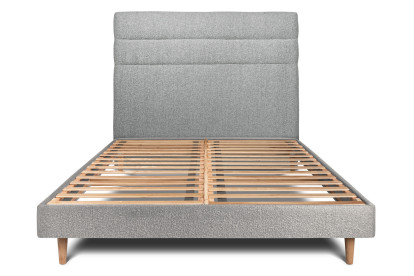 Lit 135x190 cm - Sommier à lattes H29 cm + tête de lit à lignes - Tissu Bouclette Gris