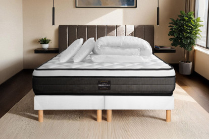 Pack lit complet 180x200 cm - Matelas + 2 Sommiers Blancs + 2 oreillers + Couette - Suite