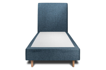 Lit 90x190 cm - Sommier tapissier H35 cm + tête de lit tapissée - Tissu Bouclette Bleu