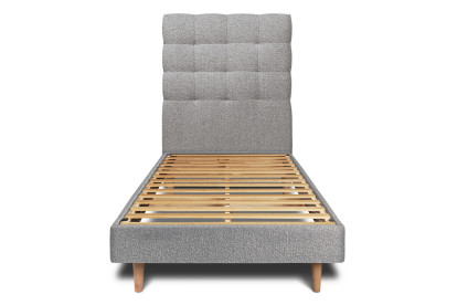 Lit 90x190 cm - Sommier à lattes H29 cm + tête de lit capitonnée - Tissu Bouclette Gris