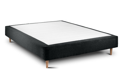 Lit 160x200 cm - Sommier tapissier H35 cm + tête de lit tapissée - Tissu Bouclette Noir