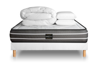 Pack lit complet 140x190 cm - Matelas + Sommier Blanc + 2 oreillers + Couette - Exclusive