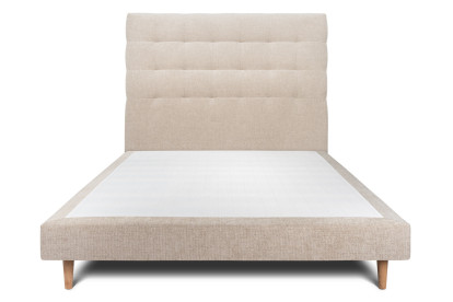 Lit 150x190 cm - Sommier tapissier H29 cm + tête de lit capitonnée - Tissu Toile natté Beige Brun