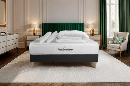 Pack lit complet 140x200 cm - Matelas + Sommier Noir + 2 oreillers + Couette - Lancaster