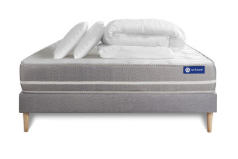 Pack lit complet 140x200 cm - Matelas + Sommier Gris (en kit) + 2 oreillers + Couette - Actilatex Touch