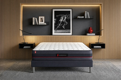 Ensemble Matelas Sommier 140x200 cm - Sommier Noir (déjà monté) - Regen