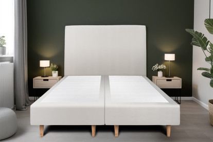 Lit 2x 80x200 cm - Sommier tapissier H35 cm + tête de lit tapissée - Tissu Velours Gris Clair