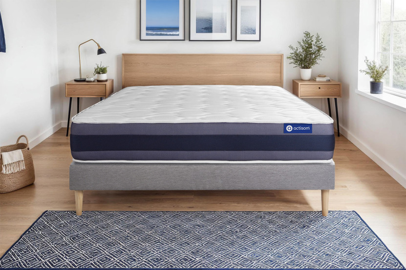 Ensemble Matelas Sommier 160x200 cm - Sommier Gris (en kit) - Actiflex Morpho