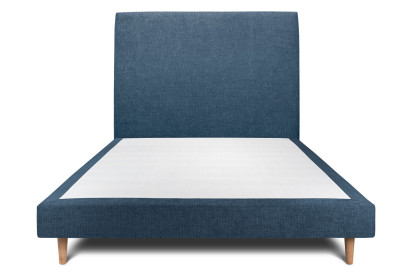 Lit 150x190 cm - Sommier tapissier H29 cm + tête de lit tapissée - Tissu Toile natté Bleu Océan