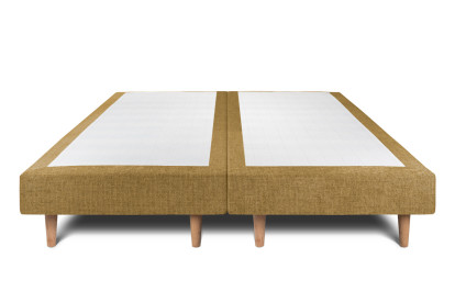 Lit 2x 90x200 cm - Sommier tapissier H29 cm + tête de lit tapissée - Tissu Toile natté Jaune