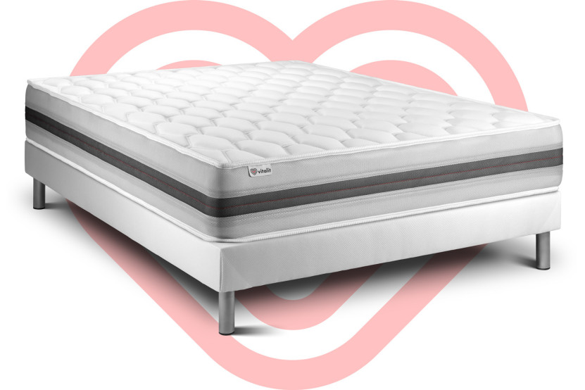 Ensemble Matelas Sommier 140x200 cm - Sommier Blanc (déjà monté) - Vitalspring Recover