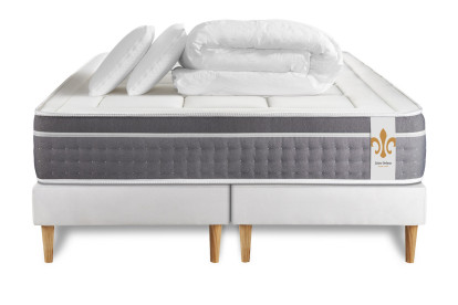 Pack lit complet 160x200 cm - Matelas + 2 Sommiers Blancs + 2 oreillers + Couette - Trente