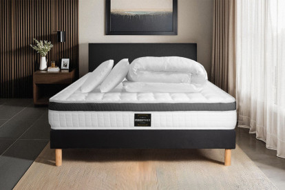 Pack lit complet 160x200 cm - Matelas + Sommier Noir (en kit) + 2 oreillers + Couette - Supérieur