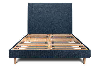 Lit 150x190 cm - Sommier à lattes H29 cm + tête de lit tapissée - Tissu Toile natté Bleu Océan