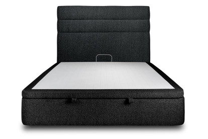 Lit coffre 140x190 cm avec Tête de lit à lignes - Tissu Bouclette Noir
