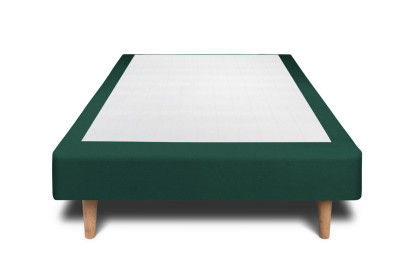 Lit 90x200 cm - Sommier tapissier H29 cm + tête de lit à lignes - Tissu Velours Vert