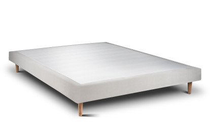 Lit 140x200 cm - Sommier tapissier H29 cm + tête de lit à lignes - Tissu Velours Gris Clair