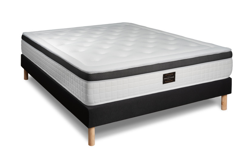 Pack lit complet 140x200 cm - Matelas + Sommier Noir + 2 oreillers + Couette - Privilège
