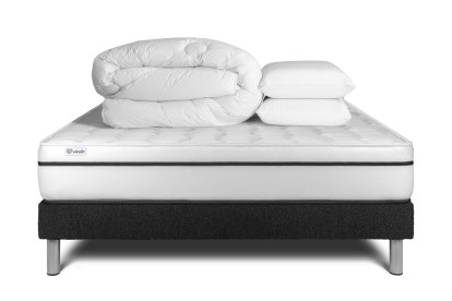 Pack lit complet 160x200 cm - Matelas + Sommier Noir (en kit) + 2 oreillers + Couette - Vital Spa