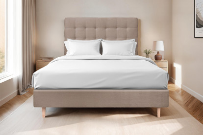 Lit 135x190 cm - Sommier tapissier H35 cm + tête de lit capitonnée - Tissu Velours Taupe