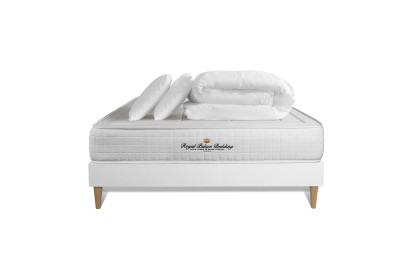 Pack lit complet 160x200 cm - Matelas + Sommier Blanc + 2 oreillers + Couette - Balmoral