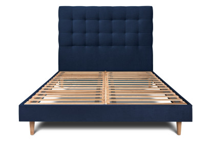Lit 140x190 cm - Sommier à lattes H29 cm + tête de lit capitonnée - Tissu Velours Bleu Océan