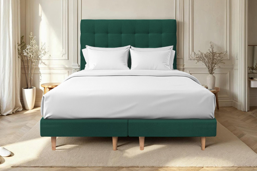 Lit 2x80x200 cm avec Tête de lit capitonnée - Tissu Velours