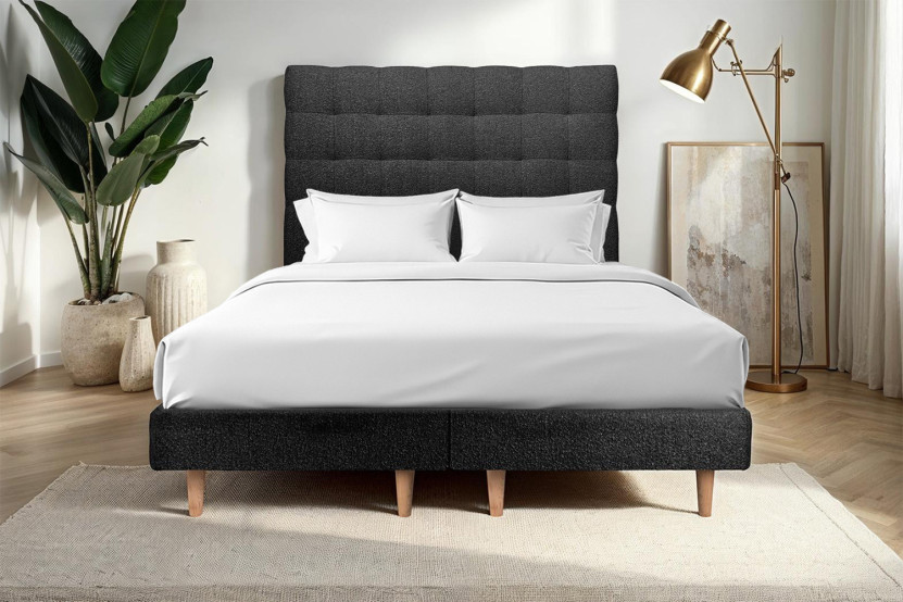 Lit 2x100x200 cm avec Tête de lit capitonnée - Tissu Bouclette