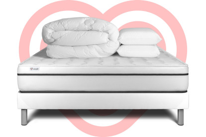 Pack lit complet 200x200 cm - Matelas + Sommier Blanc (en kit) + 2 oreillers + Couette - Vital Spa