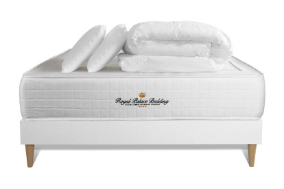 Pack lit complet 140x190 cm - Matelas + Sommier Blanc (en kit) + 2 oreillers + Couette - Windsor