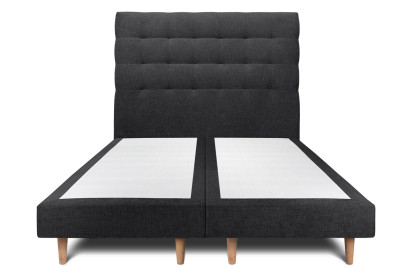 Lit 2x 100x200 cm - Sommier tapissier H29 cm + tête de lit capitonnée - Tissu Toile natté Noir