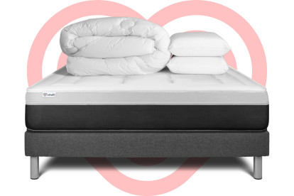 Pack lit complet 200x200 cm - Matelas + Sommier Gris (en kit) + 2 oreillers + Couette - Vital Form