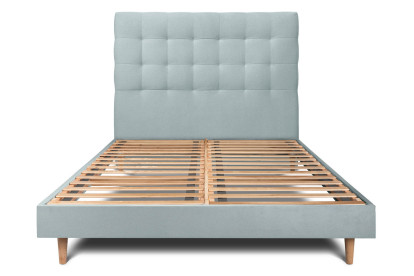 Lit 150x200 cm - Sommier à lattes H29 cm + tête de lit capitonnée - Tissu Velours Gris Bleuté