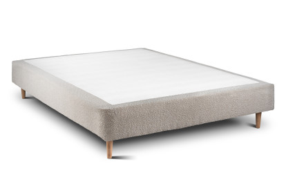 Lit 160x200 cm - Sommier tapissier H35 cm + tête de lit capitonnée - Tissu Bouclette Beige Clair