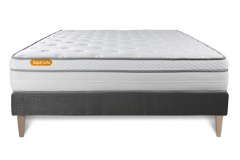 Ensemble Matelas Sommier 140x190 cm - Sommier Gris (en kit) - Memo Luxe