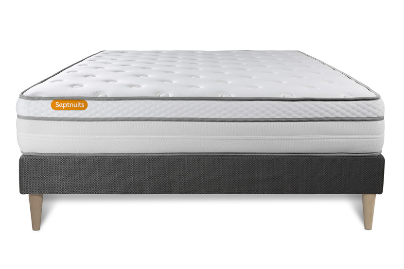 Ensemble Matelas Sommier 140x190 cm - Sommier Gris (en kit) - Memo Luxe