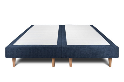 Lit 2x 100x200 cm - Sommier tapissier H29 cm + tête de lit capitonnée - Tissu Toile natté Bleu Océan