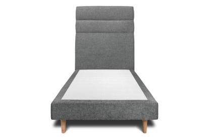 Lit 90x200 cm - Sommier tapissier H29 cm + tête de lit à lignes - Tissu Toile natté Gris Anthracite
