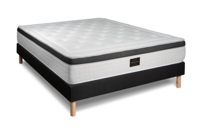 Pack lit complet 140x190 cm - Matelas + Sommier Noir (en kit) + 2 oreillers + Couette - Privilège